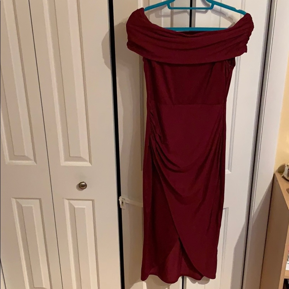 Burgundy off the shoulder dress